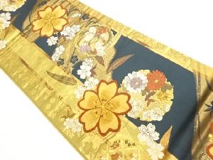 桜に雪輪・花々模様織出し全通袋帯